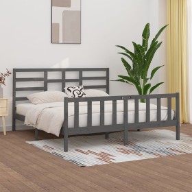 Gray solid wood double bed frame 180x200 cm by vidaXL, Beds and slatted bases - Ref: Foro24-3107630, Price: 172,99 €, Discoun...