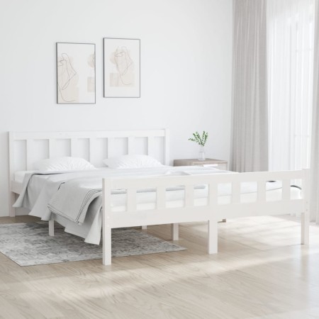 Estructura de cama de madera maciza blanca 140x200 cm de vidaXL, Camas y somieres - Ref: Foro24-810680, Precio: 118,58 €, Des...