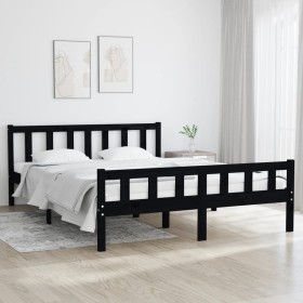 Black solid wood bed frame King Size 150x200 cm by vidaXL, Beds and slatted bases - Ref: Foro24-810688, Price: 120,99 €, Disc...