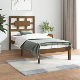 Honey brown solid pine wood bed frame 100x200 cm by vidaXL, Beds and slatted bases - Ref: Foro24-3107346, Price: 111,99 €, Di...