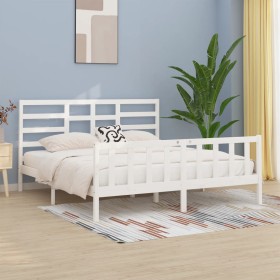 Solid white pine wood bed frame 200x200 cm by vidaXL, Beds and slatted bases - Ref: Foro24-3107634, Price: 149,99 €, Discount: %