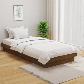 Honey brown solid wood bed frame 100x200 cm by vidaXL, Beds and slatted bases - Ref: Foro24-819900, Price: 107,99 €, Discount: %