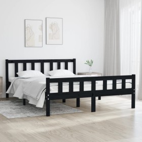 Black solid wood bed frame 140x190 cm by vidaXL, Beds and slatted bases - Ref: Foro24-810663, Price: 118,79 €, Discount: %