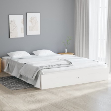 Estructura de cama de madera maciza blanca 140x190 cm de vidaXL, Camas y somieres - Ref: Foro24-820083, Precio: 114,82 €, Des...