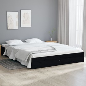 Black solid wood double bed frame 135x190 cm by vidaXL, Beds and slatted bases - Ref: Foro24-820081, Price: 98,99 €, Discount: %