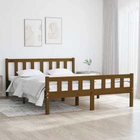 Honey brown solid wood bed frame 140x190 cm by vidaXL, Beds and slatted bases - Ref: Foro24-810662, Price: 92,99 €, Discount: %