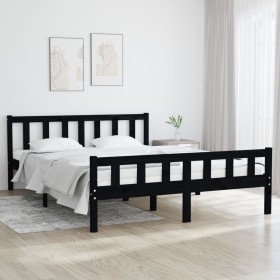 Black solid wood bed frame 120x200 cm by vidaXL, Beds and slatted bases - Ref: Foro24-810678, Price: 112,99 €, Discount: %