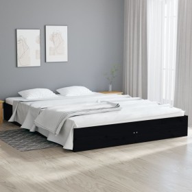 Estructura de cama de madera maciza negro 200x200 cm de vidaXL, Camas y somieres - Ref: Foro24-820026, Precio: 158,99 €, Desc...