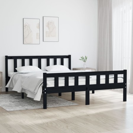 Estructura de cama doble madera maciza negra 135x190 cm de vidaXL, Camas y somieres - Ref: Foro24-810658, Precio: 116,52 €, D...