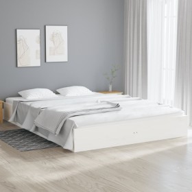 White solid wood bed frame King Size 150x200 cm by vidaXL, Beds and slatted bases - Ref: Foro24-820038, Price: 126,99 €, Disc...