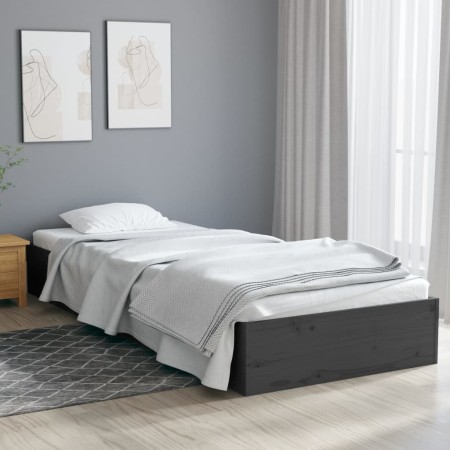 Estructura de cama individual madera maciza gris 75x190 cm de vidaXL, Camas y somieres - Ref: Foro24-820064, Precio: 75,98 €,...