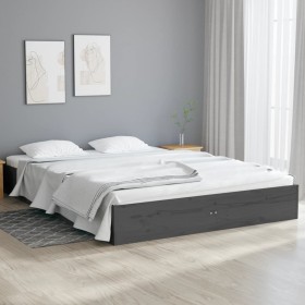 Small double bed frame solid gray wood 120x190 cm by vidaXL, Beds and slatted bases - Ref: Foro24-820074, Price: 126,72 €, Di...