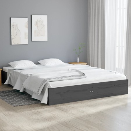 Estructura de cama doble pequeña madera maciza gris 120x190 cm de vidaXL, Camas y somieres - Ref: Foro24-820074, Precio: 126,...