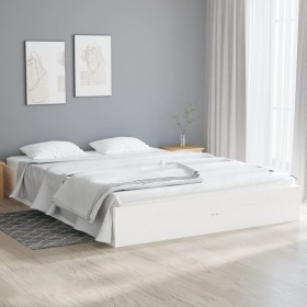 White solid wood bed frame 135x190 cm by vidaXL, Beds and slatted bases - Ref: Foro24-820078, Price: 113,97 €, Discount: %