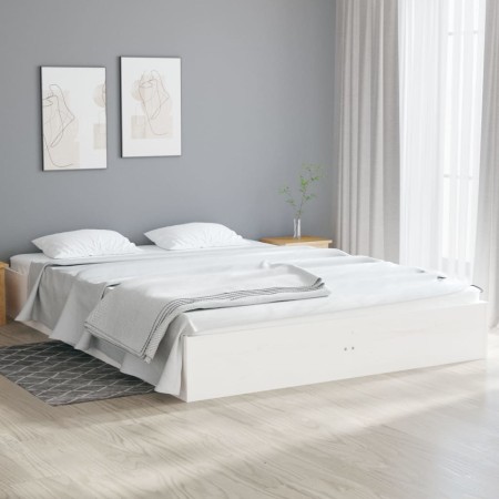 Estructura de cama de madera maciza blanca 135x190 cm de vidaXL, Camas y somieres - Ref: Foro24-820078, Precio: 113,99 €, Des...