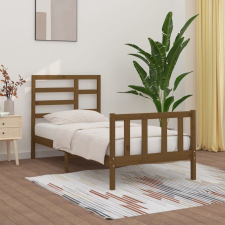 Honey brown solid pine wood bed frame 100x200 cm by vidaXL, Beds and slatted bases - Ref: Foro24-3107606, Price: 110,99 €, Di...