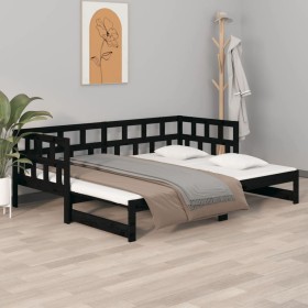 Sofá cama extraíble madera maciza de pino negro 2x(90x190) cm de vidaXL, Camas y somieres - Ref: Foro24-820236, Precio: 159,9...