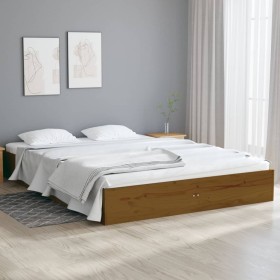 Estructura de cama doble madera maciza marrón miel 120x190 cm de vidaXL, Camas y somieres - Ref: Foro24-820075, Precio: 104,9...