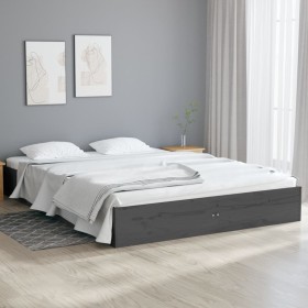 Gray solid wood bed frame 140x190 cm by vidaXL, Beds and slatted bases - Ref: Foro24-820084, Price: 198,99 €, Discount: %