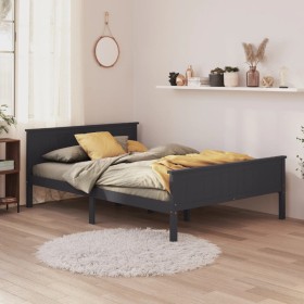 Solid gray pine wood bed frame 140x200 cm by vidaXL, Beds and slatted bases - Ref: Foro24-322205, Price: 159,99 €, Discount: %