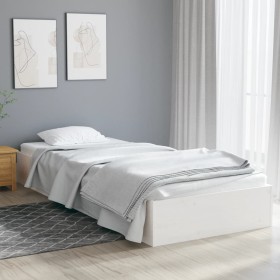 White single solid wood bed frame 75x190 cm by vidaXL, Beds and slatted bases - Ref: Foro24-820063, Price: 82,07 €, Discount: %