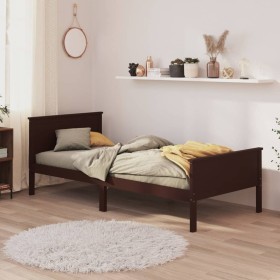 Dark brown solid pine wood bed frame 100x200 cm by vidaXL, Beds and slatted bases - Ref: Foro24-322196, Price: 117,91 €, Disc...