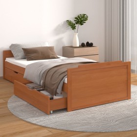 Bed frame with drawers solid brown pine wood 90x200 cm by vidaXL, Beds and slatted bases - Ref: Foro24-322161, Price: 216,76 ...