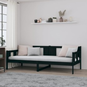 Sofá cama madera maciza de pino negro 90x200 cm de vidaXL, Camas y somieres - Ref: Foro24-820271, Precio: 103,99 €, Descuento: %