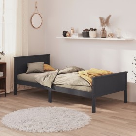 Solid gray pine wood bed frame 100x200 cm by vidaXL, Beds and slatted bases - Ref: Foro24-322203, Price: 118,99 €, Discount: %