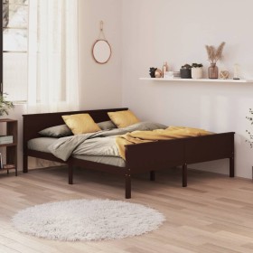 Dark brown solid pine wood bed frame 200x200 cm by vidaXL, Beds and slatted bases - Ref: Foro24-322201, Price: 109,99 €, Disc...