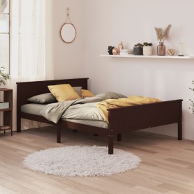 Dark brown solid pine wood bed frame 160x200 cm by vidaXL, Beds and slatted bases - Ref: Foro24-322199, Price: 113,39 €, Disc...