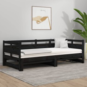 Sofá cama extraíble madera maciza de pino negro 2x(90x190) cm de vidaXL, Camas y somieres - Ref: Foro24-820326, Precio: 193,9...