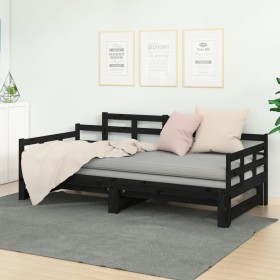 Sofá cama extraíble madera maciza de pino negro 2x(90x190) cm de vidaXL, Camas y somieres - Ref: Foro24-820356, Precio: 179,8...