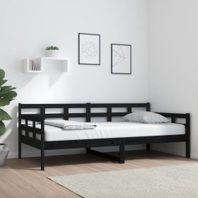 Sofá cama madera maciza de pino negro 90x190 cm de vidaXL, Camas y somieres - Ref: Foro24-820371, Precio: 111,14 €, Descuento: %