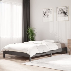 Gray solid pine wood stackable bed 100x200 cm by vidaXL, Beds and slatted bases - Ref: Foro24-820389, Price: 122,46 €, Discou...