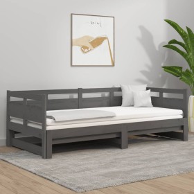 Sofá cama extraíble madera maciza de pino gris 2x(90x200) cm de vidaXL, Camas y somieres - Ref: Foro24-820314, Precio: 206,99...