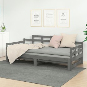 Sofá cama extraíble madera maciza de pino gris 2x(90x200) cm de vidaXL, Camas y somieres - Ref: Foro24-820344, Precio: 191,99...