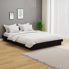 Black solid wood bed frame 140x190 cm by vidaXL, Beds and slatted bases - Ref: Foro24-819956, Price: 203,07 €, Discount: %