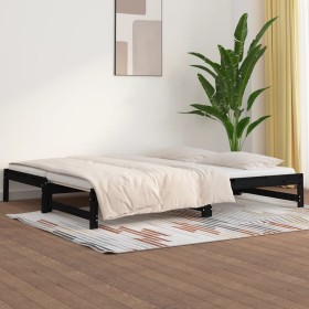 Sofá cama extraíble madera maciza de pino negro 2x(80x200) cm de vidaXL, Camas y somieres - Ref: Foro24-820436, Precio: 189,1...