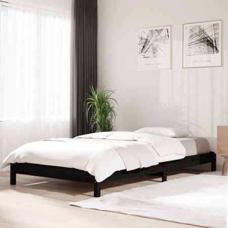 Black solid pine wood stackable bed 80x200 cm by vidaXL, Beds and slatted bases - Ref: Foro24-820401, Price: 120,99 €, Discou...