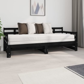 Sofá cama extraíble madera maciza de pino negro 2x(80x200) cm de vidaXL, Camas y somieres - Ref: Foro24-820381, Precio: 176,8...