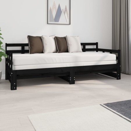 Sofá cama extraíble madera maciza de pino negro 2x(80x200) cm de vidaXL, Camas y somieres - Ref: Foro24-820381, Precio: 173,4...