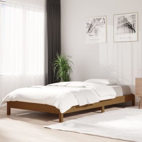 Honey brown solid pine wood stackable bed 100x200 cm by vidaXL, Beds and slatted bases - Ref: Foro24-820390, Price: 119,99 €,...