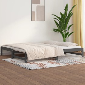 Sofá cama extraíble madera maciza de pino gris 2x(90x200) cm de vidaXL, Camas y somieres - Ref: Foro24-820429, Precio: 153,99...