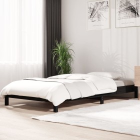 Black solid pine wood stackable bed 90x190 cm by vidaXL, Beds and slatted bases - Ref: Foro24-820406, Price: 78,77 €, Discoun...