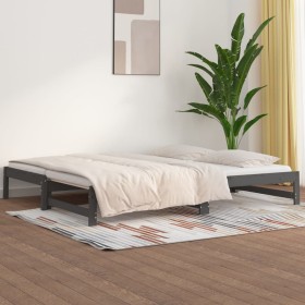 Sofá cama extraíble madera maciza de pino gris 2x(90x190) cm de vidaXL, Camas y somieres - Ref: Foro24-820439, Precio: 125,99...