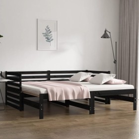 Sofá cama extraíble madera maciza de pino negro 2x(90x190) cm de vidaXL, Camas y somieres - Ref: Foro24-814673, Precio: 146,9...