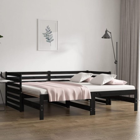 Sofá cama extraíble madera maciza de pino negro 2x(90x190) cm de vidaXL, Camas y somieres - Ref: Foro24-814673, Precio: 198,0...