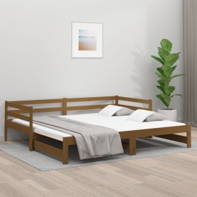 Sofá cama extraíble madera maciza pino marrón miel 2x(90x190)cm de vidaXL, Camas y somieres - Ref: Foro24-814657, Precio: 168...