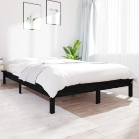 Estructura de cama de madera maciza pino negra 150x200 cm de vidaXL, Camas y somieres - Ref: Foro24-820550, Precio: 118,99 €,...